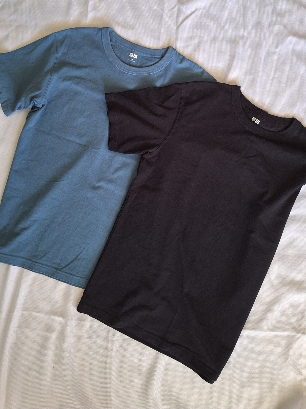 Uniqlo U Men's 2-Pack Solid Crew Neck Short Sleeve Cotton T-Shirts M Blue Black